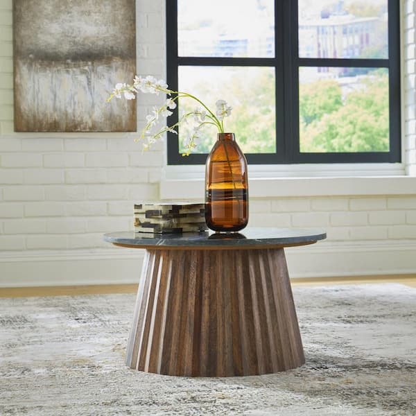 Signature DESIGN BY ASHLEY Ceilby 26 in. Black/Brown Round Marble