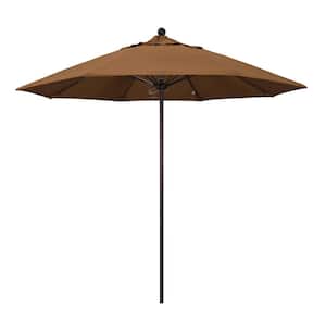 9 ft. Bronze Aluminum Commercial Market Patio Umbrella with Fiberglass Ribs and Push Lift in Teak Sunbrella