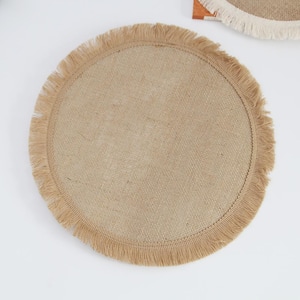 15 in.x 15 in. Round Burlap Placemat with Tassel Edge For Dining Room Table Decor (Set of 4)
