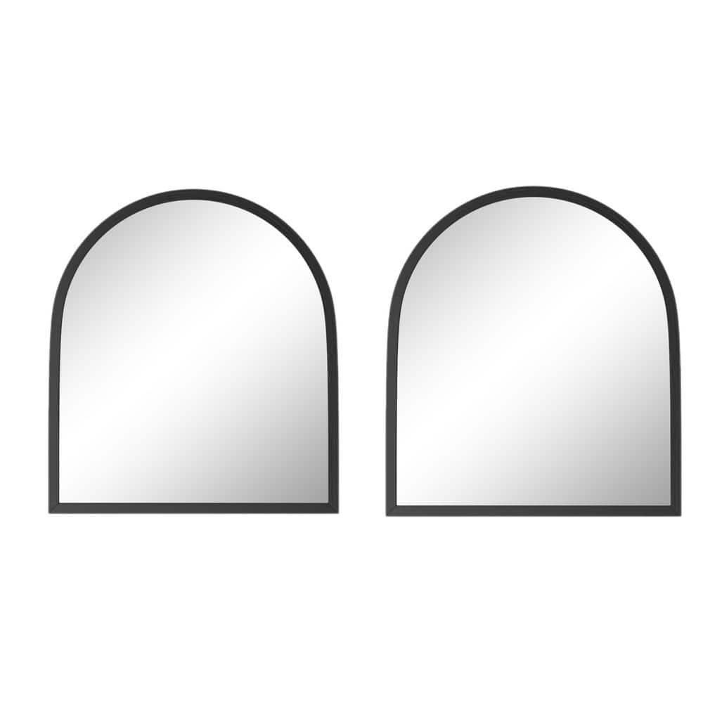 Black 31 in. W x 35 in. H Arched Wooden Framed Wall Mirror (Set-2), Vanity 