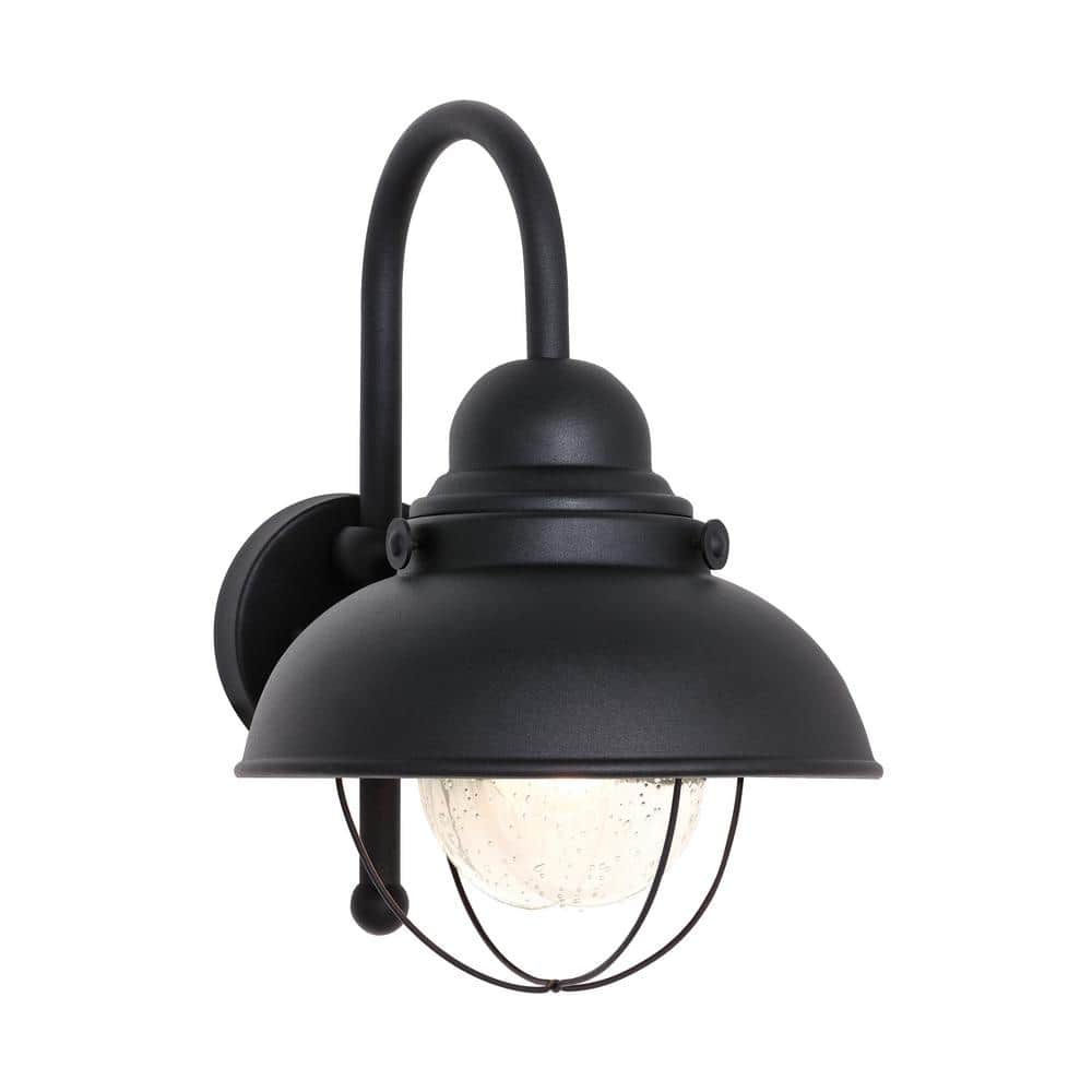 Black Industrial Outdoor Sconce with Clear Seeded Glass