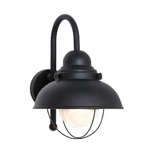 Sebring 1-Light Black Industrial Nautical Outdoor 15.75 in. Wall Lantern Sconce