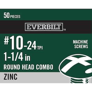 #10-24 in. x 1-1/4 in. Combo Drive Round Head Zinc Plated Machine Screw (50-Pack)
