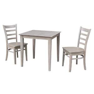 Emma 3-Piece 30 in. Weathered Taupe Square Solid Wood Dining Set with Emily Chairs