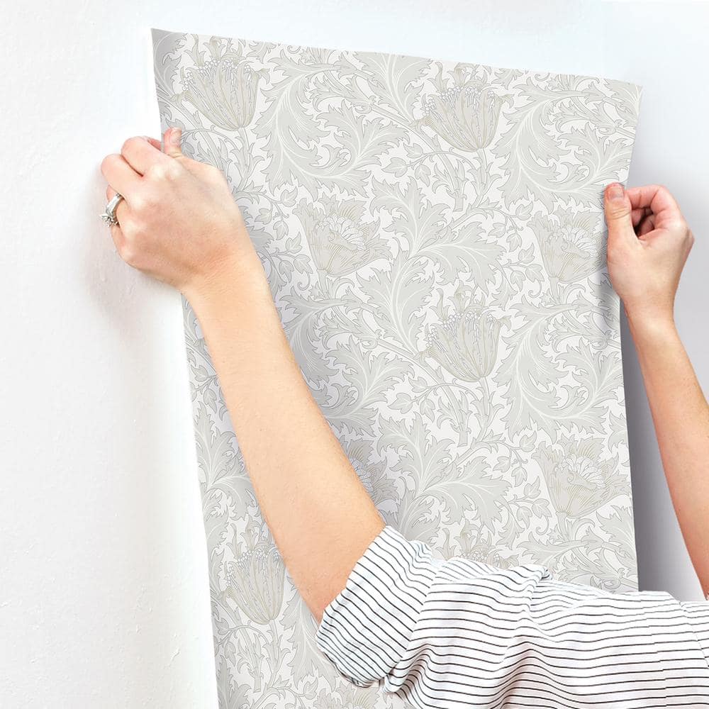 Dove Grey Non-Pasted Washable Floral Wallpaper Roll