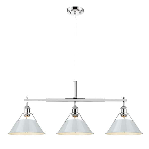 Golden Lighting Orwell 100-Watt 3-Light Chrome and Dusky Blue Linear Pendant Light