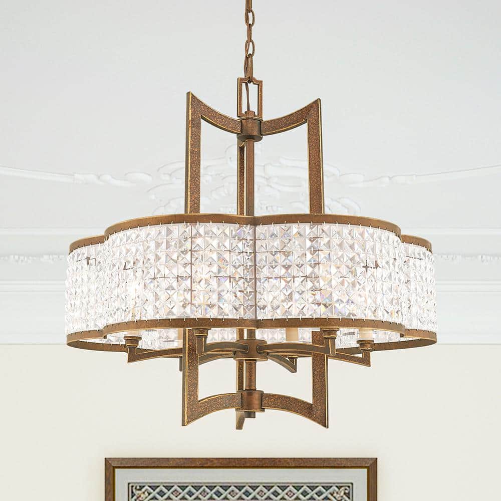 Palacial Bronze 6-Light Chandelier with Clear Crystal Shade