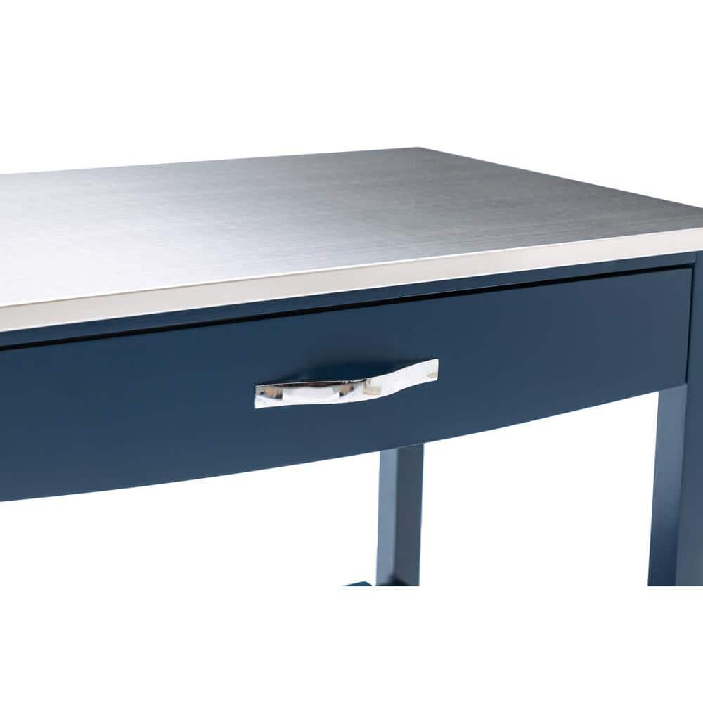 Navy Blue Stainless Steel Top Kitchen Cart with Storage