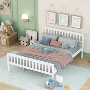 White Wood Frame Queen Size Platform Bed with Headboard