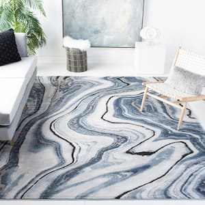 Craft Blue/Gray 9 ft. x 9 ft. Marbled Abstract Square Area Rug