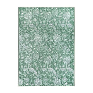 Kalini Green 5 ft. x 7 ft. Washable Floral Area Rug