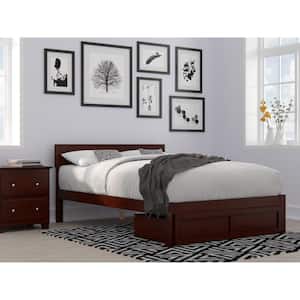Boston Walnut Full Solid Wood Storage Platform Bed with Foot Drawer
