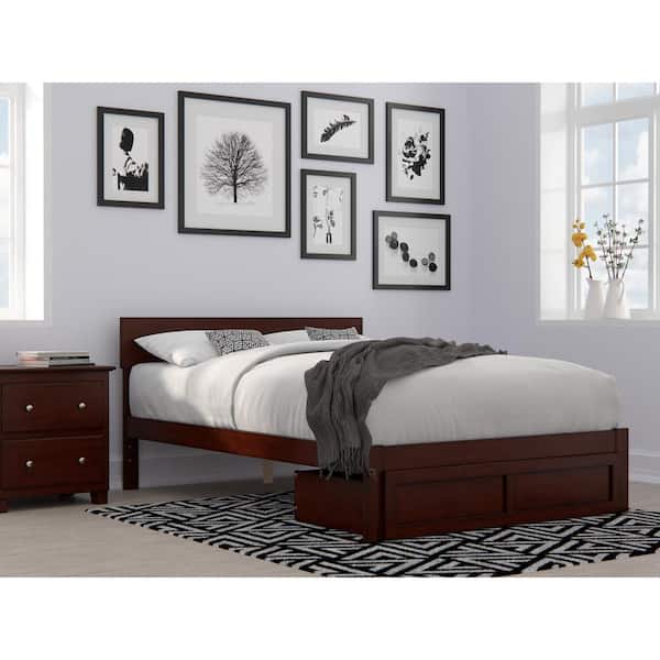 AFI Boston Walnut Full Solid Wood Storage Platform Bed with Foot Drawer