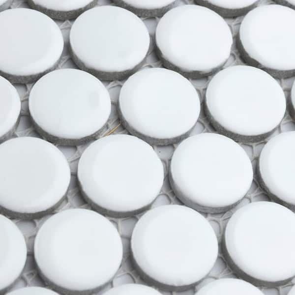 Merola Tile Hudson Penny Round Glossy White 12 in. x 12-5/8