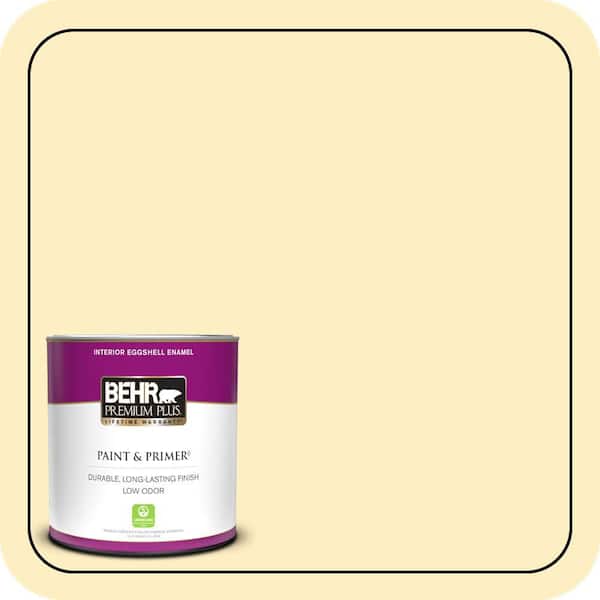 BEHR PREMIUM PLUS 1 qt. #380A-2 Moonlit Yellow Eggshell Enamel Low Odor Interior Paint & Primer