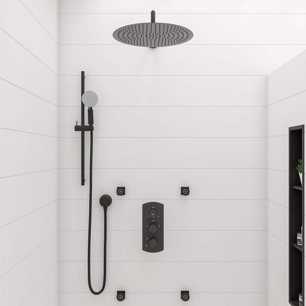 16" Black Matte Stainless Steel Ultra-Thin Rain Shower Head