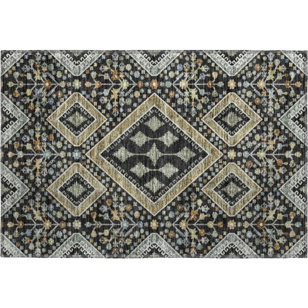 Mayfield Premium Machine Washable Abstract AMF2459 Black 2 ft. x 3 ft. Accent Rug