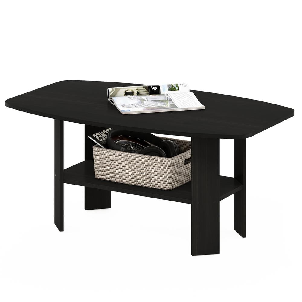 Espresso Rectangular Wood Coffee Table with Storage Shelf