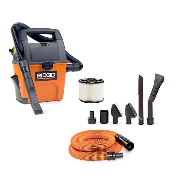 3 Gal. 3.5 Peak HP Handheld Shop Vacuum WD3050 Wet Dry Vac with RIDGID SWEEP Dust Pan, Hose, and Car Cleaning Kit