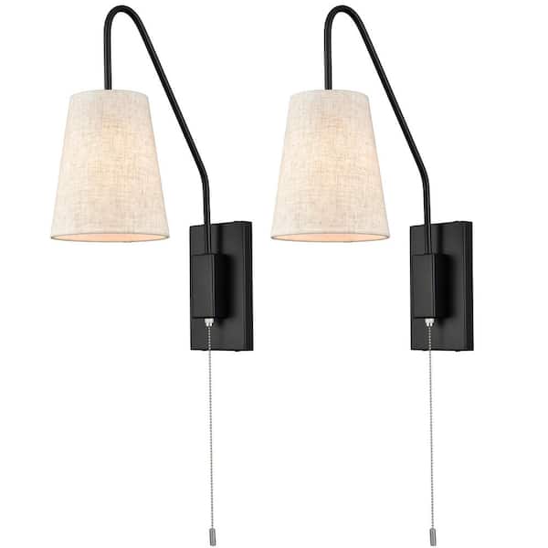 CLAXY 6 in. 2-Light Black Modern Wall Sconce with Standard Shade