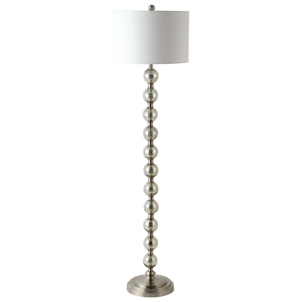 Elegant Adjustable White and Satin Nickel Floor Lamp with Metal Globes