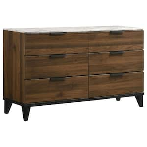 Brown and White 6-Drawer 61.5 in. Wide Dresser Without Mirror