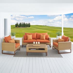 Mili 4-Piece Wicker Patio Conversation Deep Seating Set with Sunbrella Tikka Orange Cushions