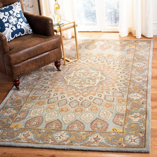 Heritage Blue/Grey 10 ft. x 10 ft. Square Border Area Rug