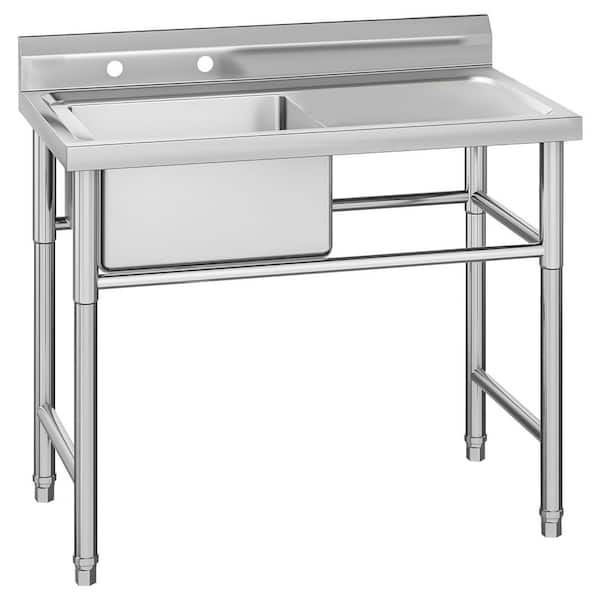 Freestanding Stainless Steel Laundry/Utility Sink, Single Bowl with Workbench, Anti-Splash, Durable Heavy-Duty Design