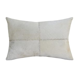 Austin Ivory Patchwork Faux Leather Rectangular 16 in. x 24 in. Lumbar Pillow