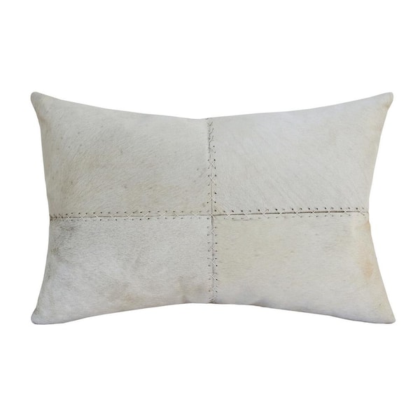LR Home Austin Ivory Patchwork Faux Leather Rectangular 16 in. x 24 in. Indoor Lumbar Pillow