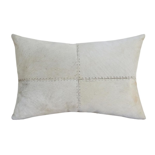Unbranded Austin Ivory Patchwork Faux Leather Rectangular 16 in. x 24 in. Indoor Lumbar Pillow