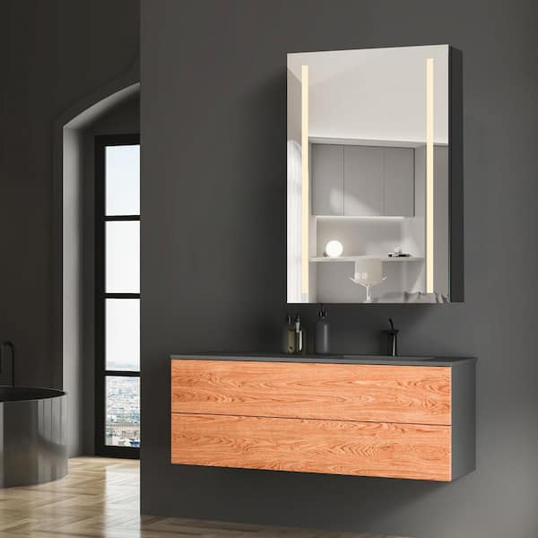 20 in. W x 30 in. H Black Rectangular Surface Mount Aluminum Dimmable LED Lighted Bathroom Medicine Cabinet with Mirror