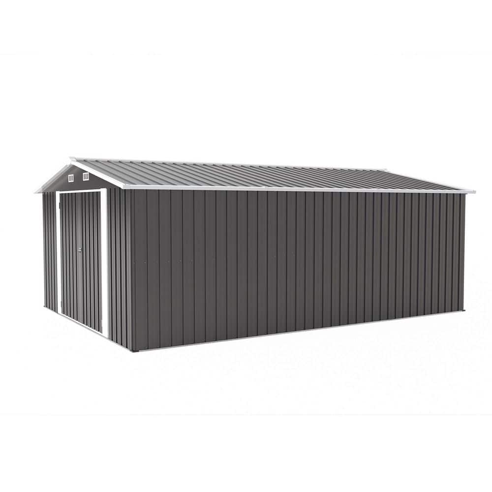 Outdoor 10 ft x 14 ft Metal Storage Shed with Lockable Doors for Backyard, 