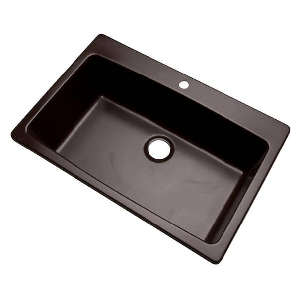 Mont Blanc Rockland Dual Mount Composite Granite 33 in. 1-Hole Single Bowl Kitchen Sink in Espresso