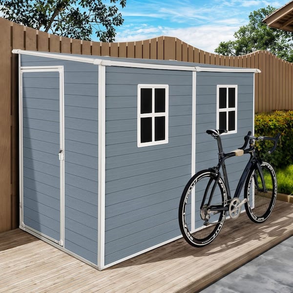 4 x 8 ft. Outdoor Waterproof Resin Storage Shed with Floor, 2 Window, Lockable Doors for Patio,Yard, Gray (30sq. ft.)