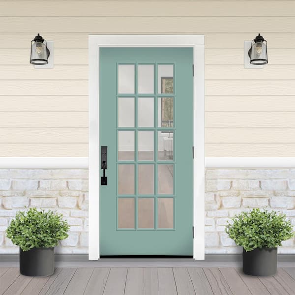Reliant 36 in. x 80 in. FullLite 15L SDL Clear Glass LHOS Quarry Finish Fiberglass Prehung Front Door w/4-9/16 Jamb