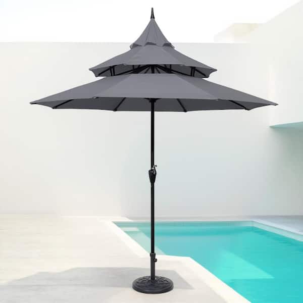 Maypex 9 ft.Pagoda Market Umbrella,3 Tier Patio Umbrella in Dark Gray
