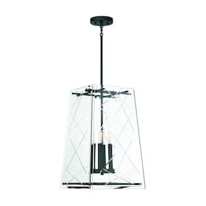 Kole 14 in. W x 21 in. H 4-Light Matte Black Statement Pendant Light with Clear Glass Shade