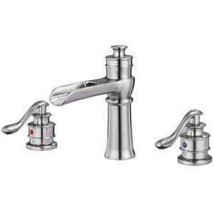 8 in. Waterfall Widespread 2-Handle Bathroom Faucet With Supply Line in Spot Resist Brushed Nickel