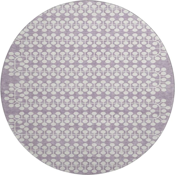 Mayfield Premium Machine Washable Abstract AMF2247 Lavender 8 ft. x 8 ft. Round Rug