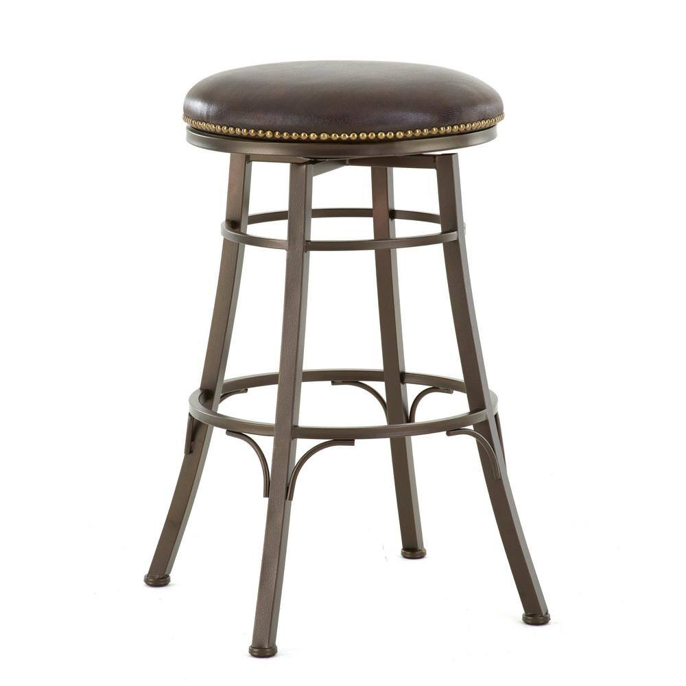 Bali 30" Brown Leather and Metal Swivel Bar Stool