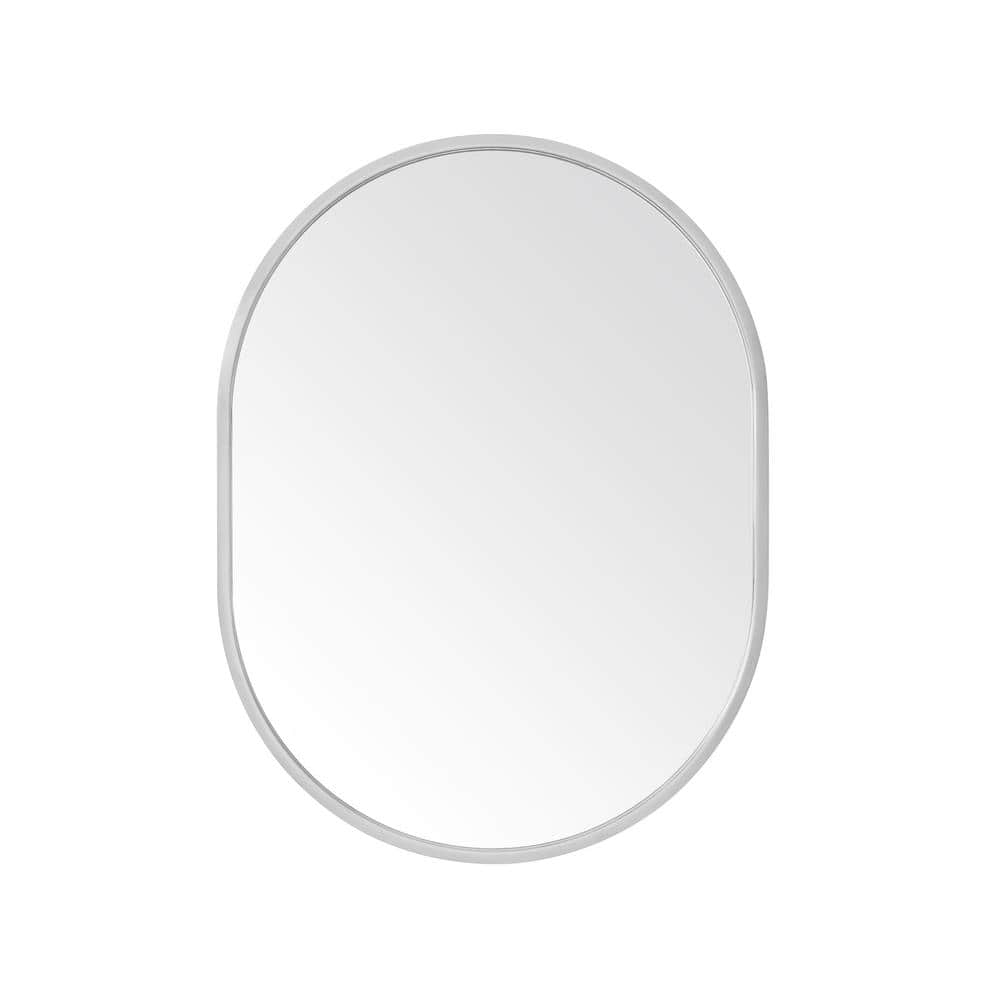 Home Decorators Collection Emmeline 24 in. W x 32 in. H Oval Framed Wall Bathroom Vanity Mirror in Brushed Nickel