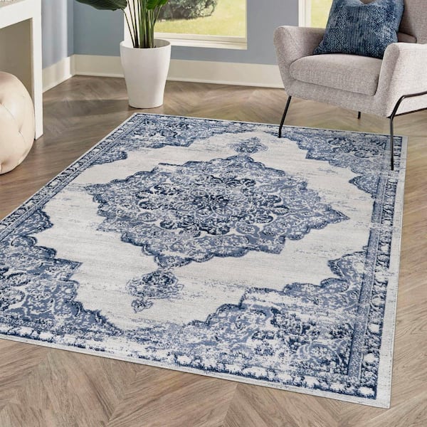 JONATHAN Y Alhambra Ornate Medallion Modern Light Blue/Ivory 4 ft. x 6 ft. Area Rug