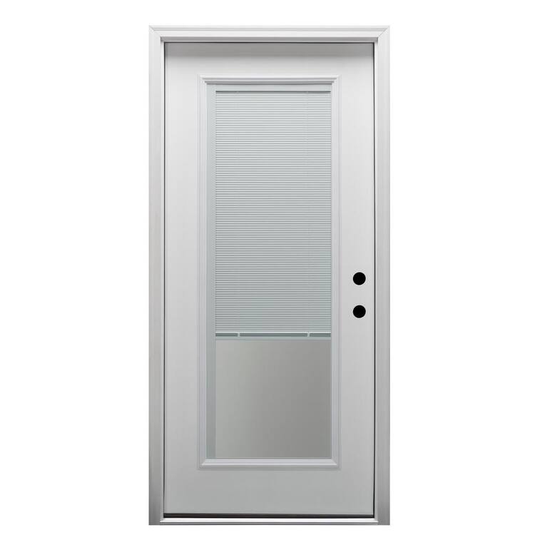 MMI Door 32 in. x 80 in. Internal Blinds Left-Hand Inswing Full Lite Clear Classic Primed Fiberglass Smooth Prehung Front Door