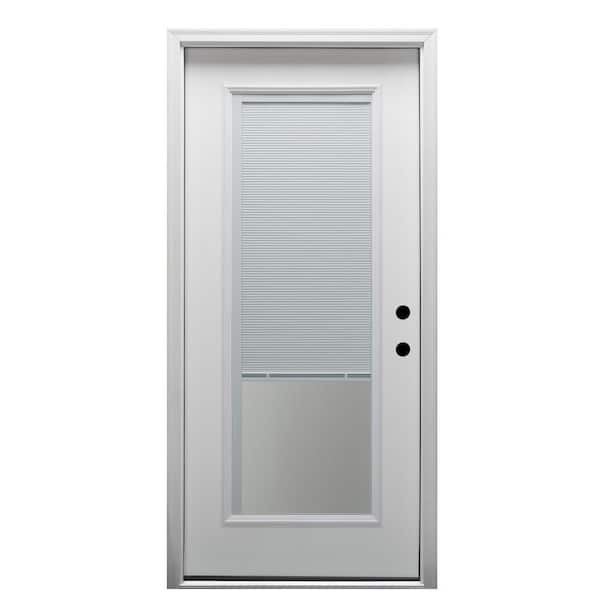MMI DOOR 34 in. x 80 in. Internal Mini Blinds Left-Hand Inswing Full Lite Clear Primed Fiberglass Smooth Prehung Front Door