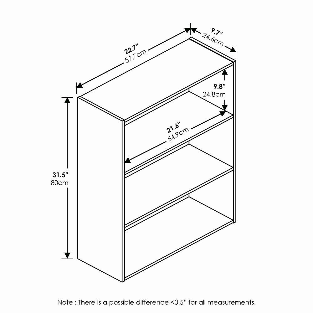 Sonoma Oak 3-Tier Laminated Heavy-Duty Bookshelf