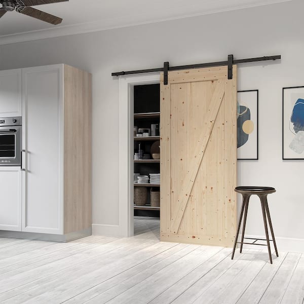 36 in. x 84 in. Canadian Hemlock Unfinished Sliding Barn Door with Hardware Kit 36 in. x 84 in. Canadian Hemlock Unfinished Sliding Barn Door with Hardware Kit