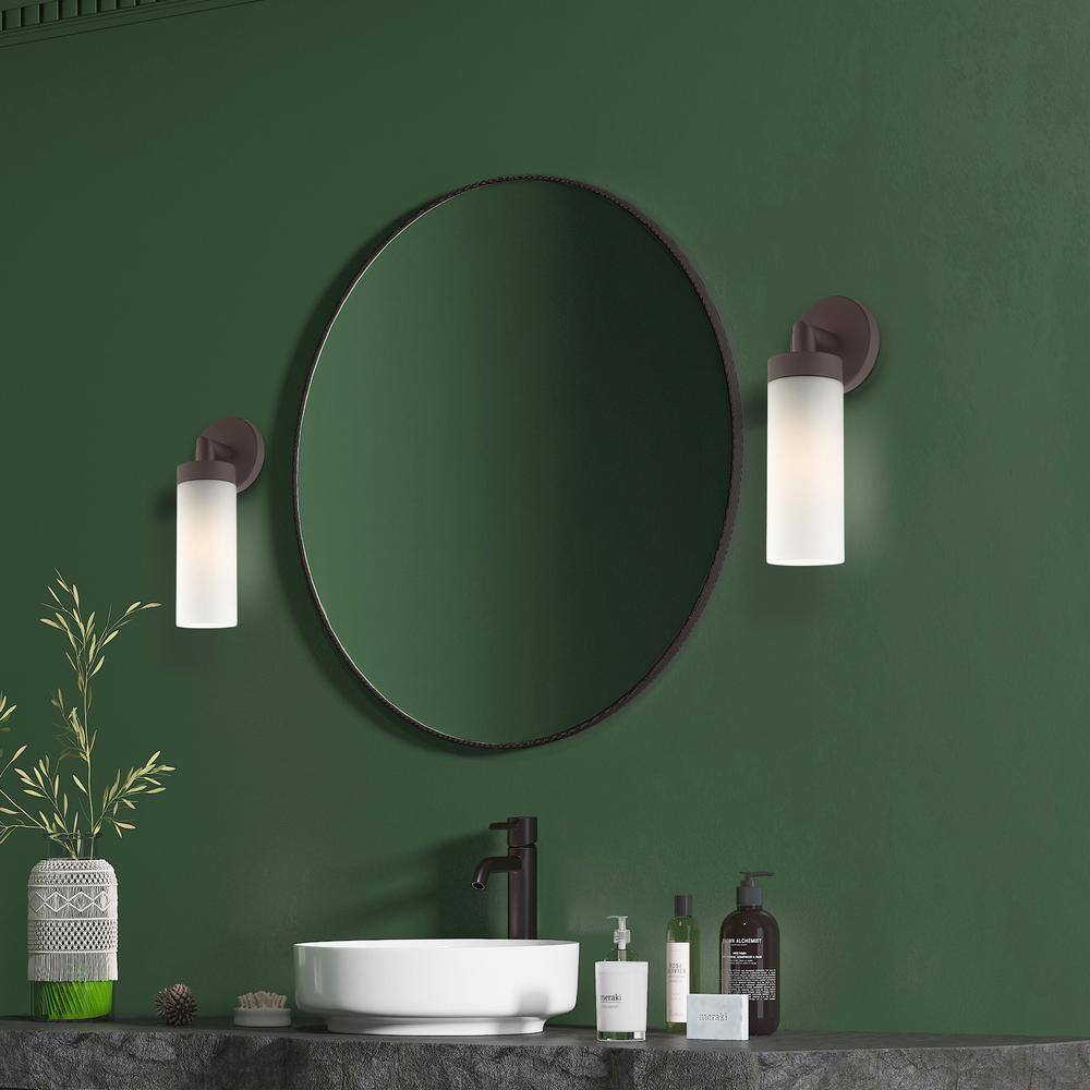 Aero Bronze 1-Light Wall Sconce with Satin Opal White Glass