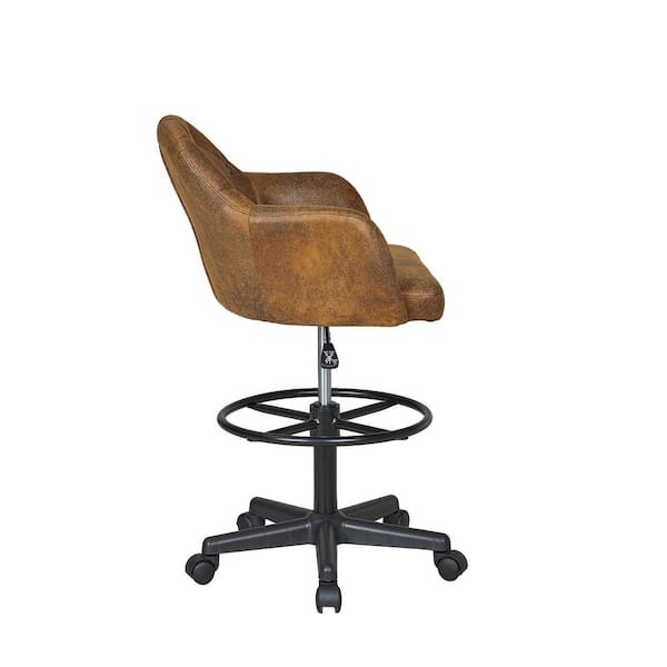 Premium Brown Faux Leather Swivel Drafting Chair with Adjustable Height and Lumbar Support for Home Office Office Stool